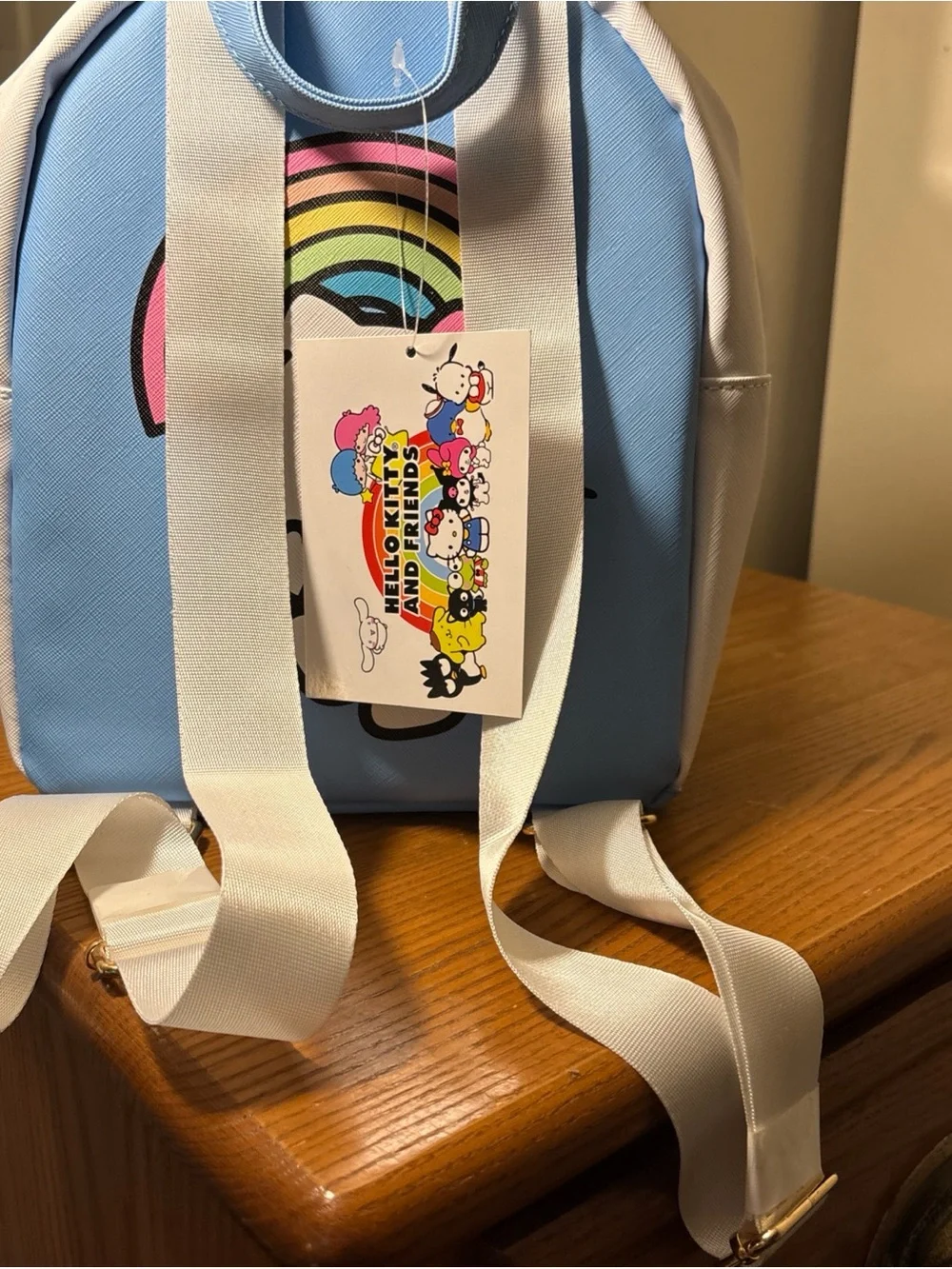 Hello Kitty White Kids Rainbow Backpack with Pastel Stripes